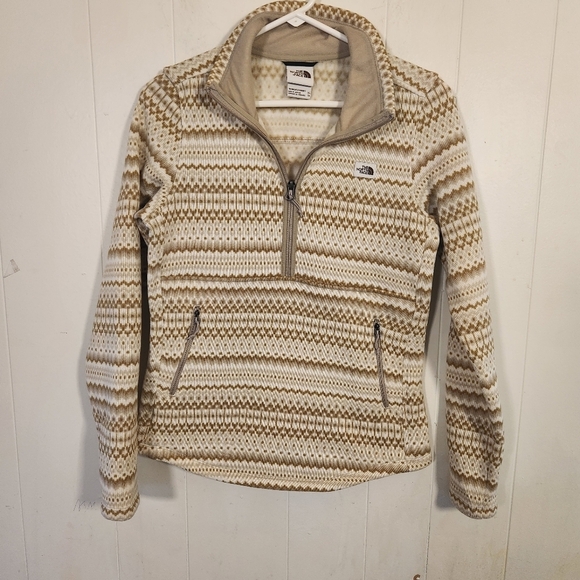The North Face Fair Isle 1/4 Zip Pullover Size XS Tan Cream Print - Picture 2 of 14